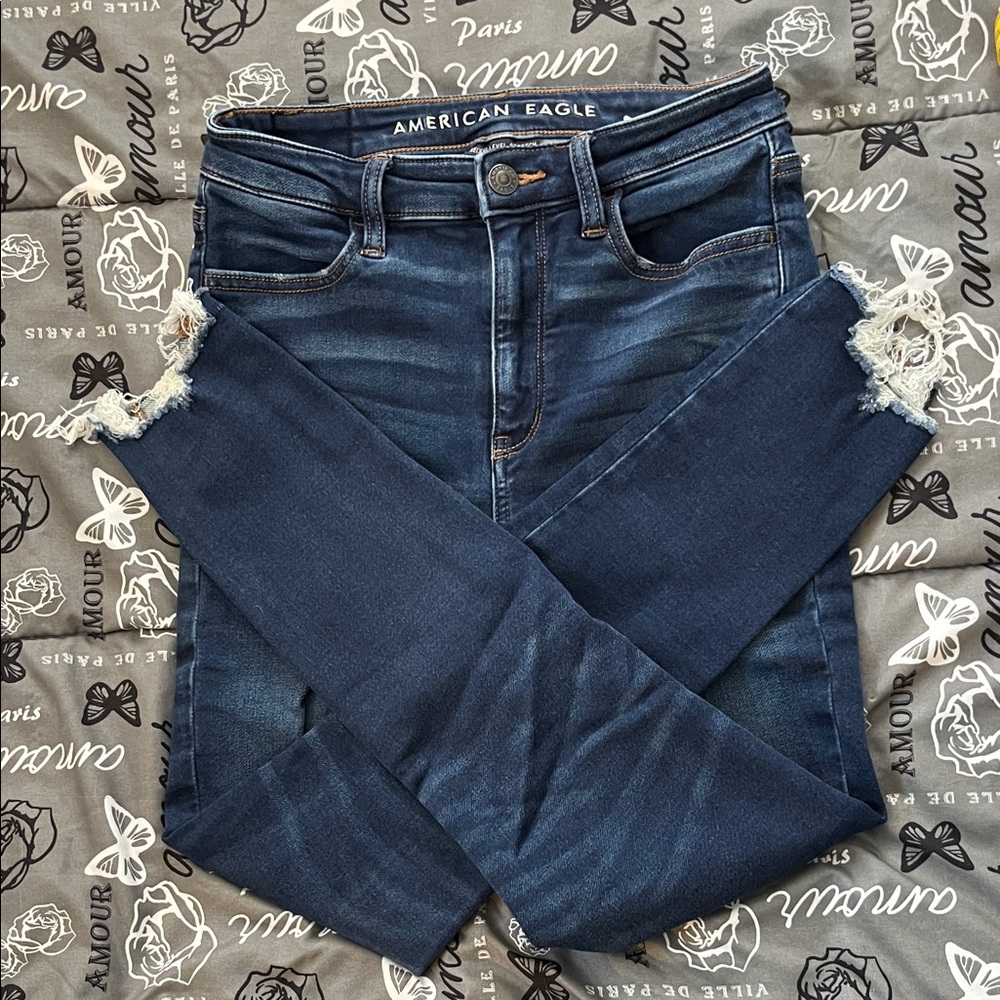 American Eagle Outfitters Women's Dark Blue High Waisted Skinny Jeans